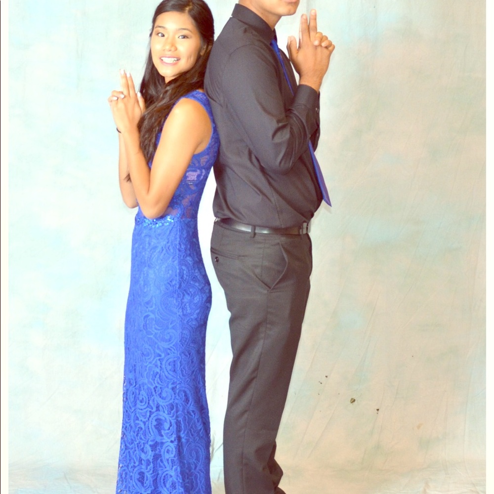 Navy Blue lace sequined long dress extra small